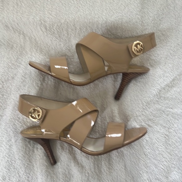 MICHAEL Michael Kors Nude Open Toe Sandals - Joselle Logo High-Heel - Picture 9 of 9